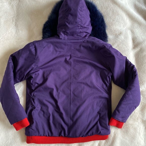 Homemade purple and red bomber coat with real fur hood | S/M | winter | holiday - Picture 8 of 12